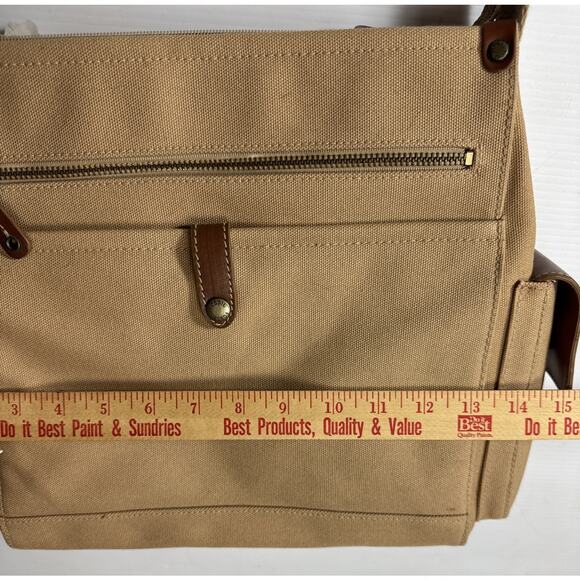 Fossil Canvas Messenger Bag Leather Accents Crossbody Khaki Multi Pockets *READ* - Picture 10 of 13